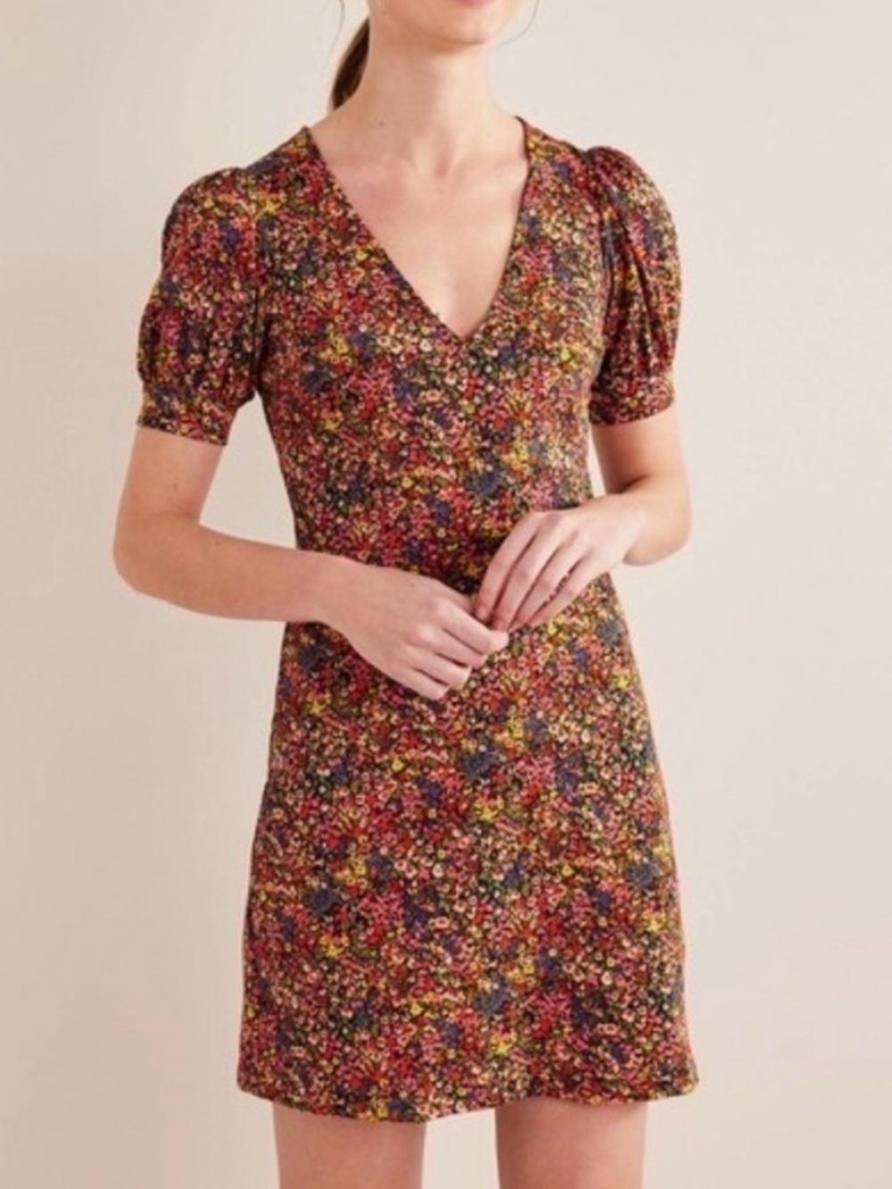 Boden Multicolor Floral V-Neck Midi Dress